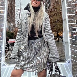 Silver Sequin Embellished Mini Skirt
